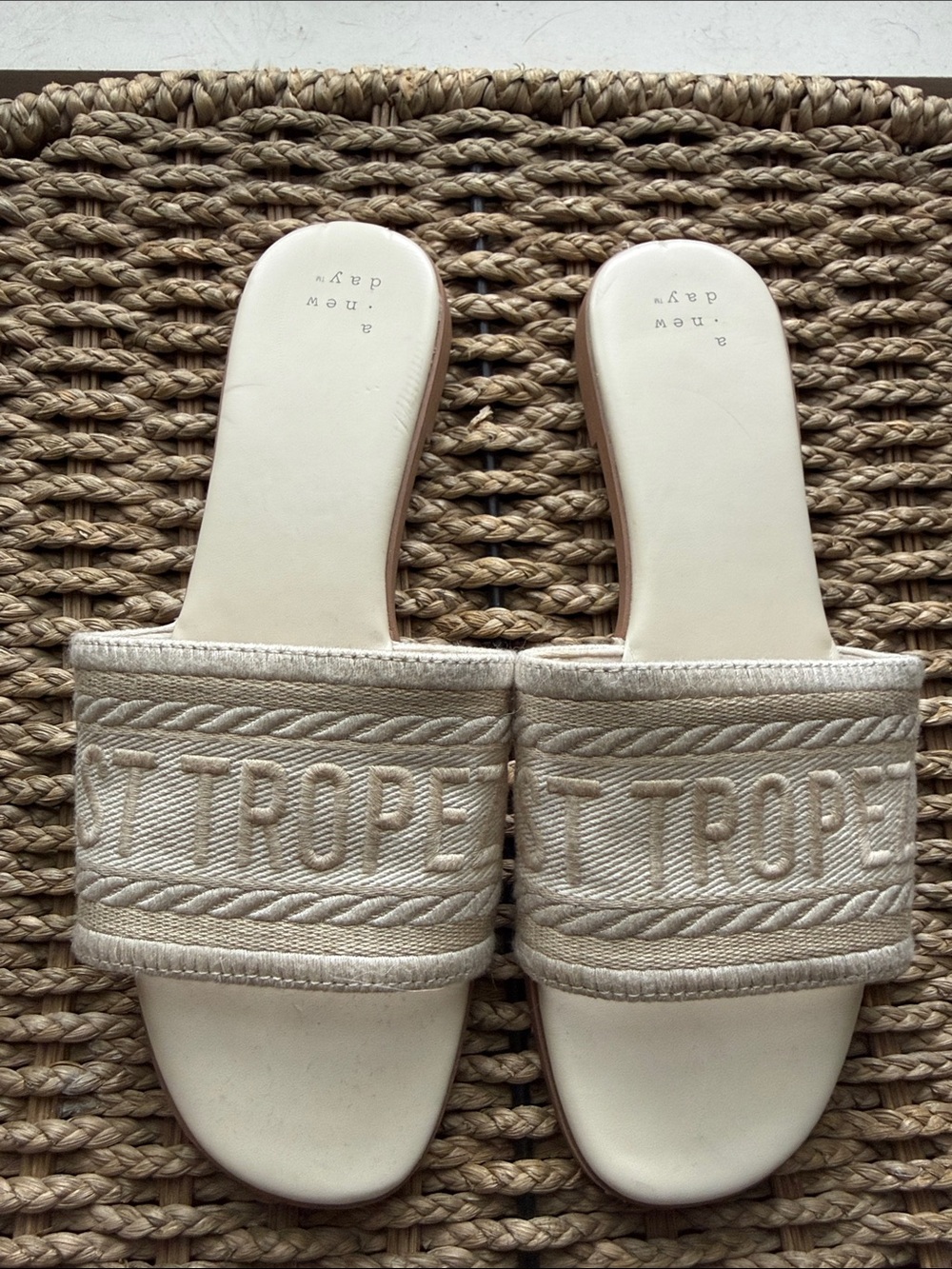 a new day Cream Embroidered 'St. Tropez' Slide Sandals